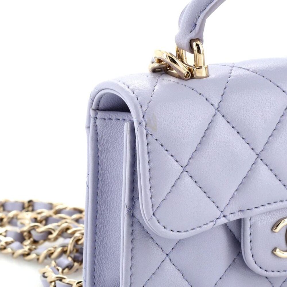 Chanel Top Handle Flap Coin Purse with Chain Quilted Lambskin Purple - Picture 8 of 9